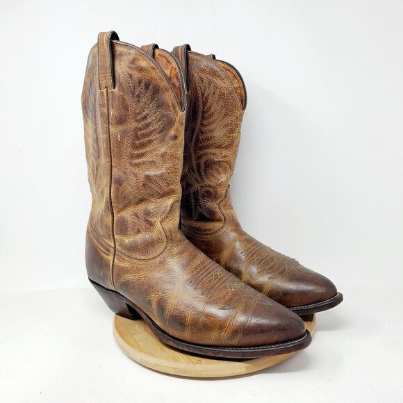 Boulet Boots Mens 9 3E WIDE Brown Leather Cowboy Shoes 1867 HillBilly Golden‎ - Picture 8 of 16